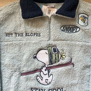 SNOOPY WARM Sherpa Pullover with Embroidery NWT